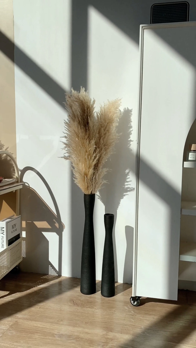 Black Ceramic Floor Vase - 50cm Tall Modern Vase For Pampas Grass & Dried Flowers, Non-Waterproof