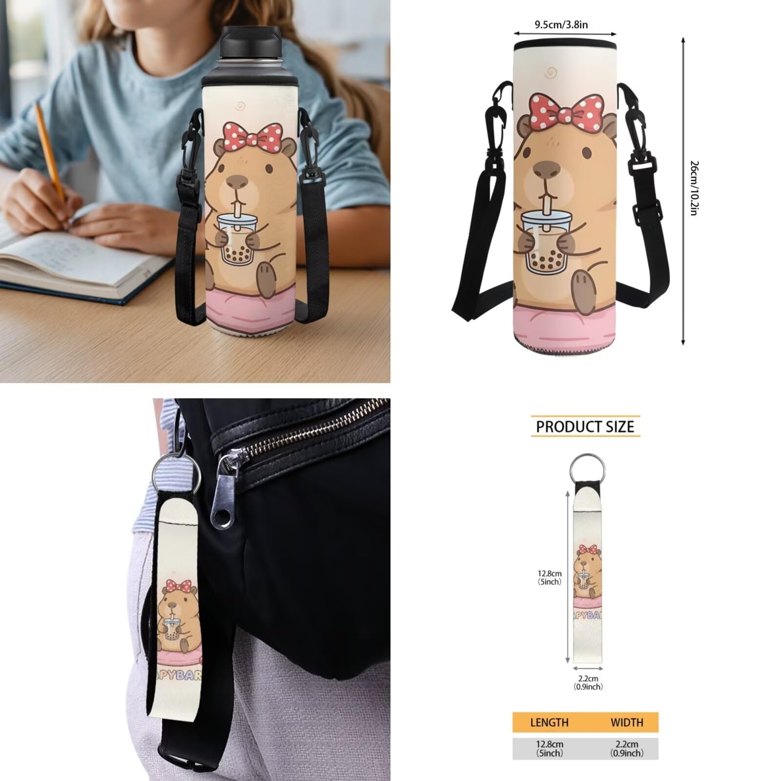 SEANATIVE Zestaw plecaków dla dzieci, 5 szt., kreskówkowa torba na książki z izolowaną torbą na lunch, Kawaii Capybara, Plecaki tornistry