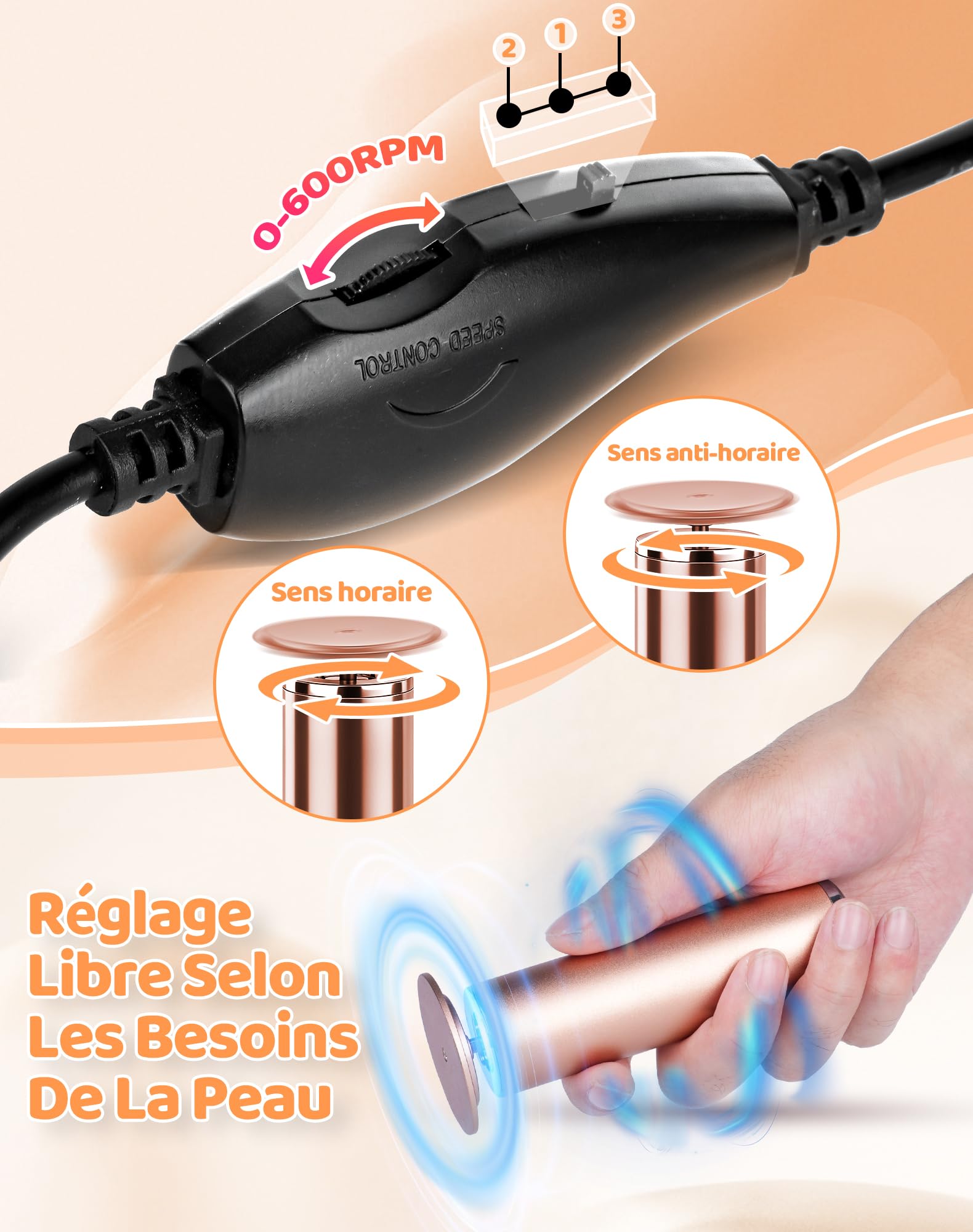 Honey Glow Pied, Râpe à Pieds Électrique, 60 Disques De Ponçage Remplaçables, Soin Des Pieds Doux & Efficace Pour Femme, Élimine Callosités Et Peau Morte À La Maison (Oro Rose)