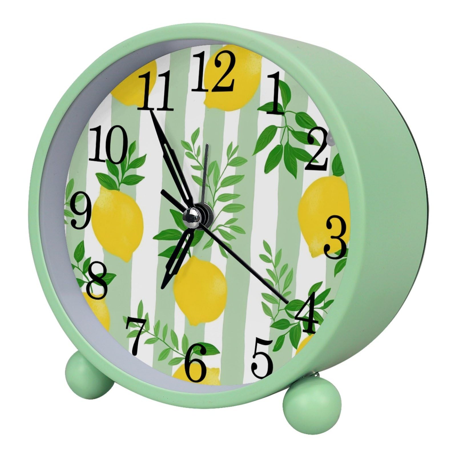 etoenbrc Lemon Round Battery Operated Bedside Alarm Clock Non-Ticking Desktop Silent Analog Alarm Clock with Light
