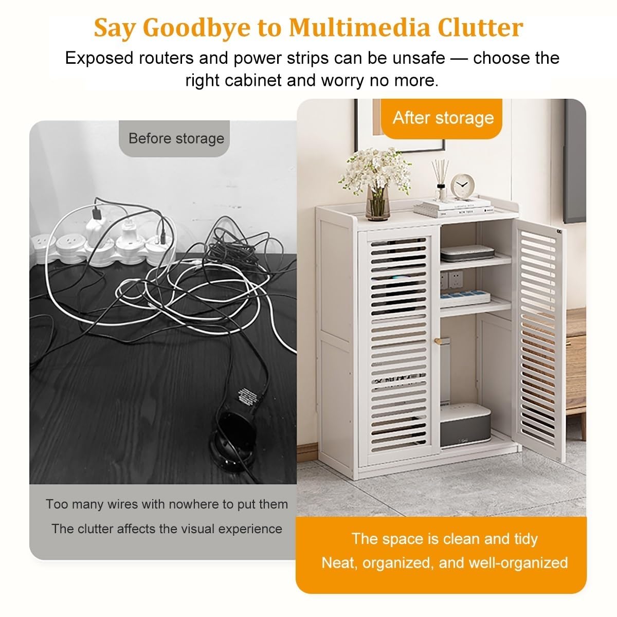 Boîte de Rangement pour Routeur sur Pied Modem, Armoire de Rangement WiFi, Étagère Double, Cache et Solution de Rangement pour Espaces Bien Rangés(White,H97cm/38in)