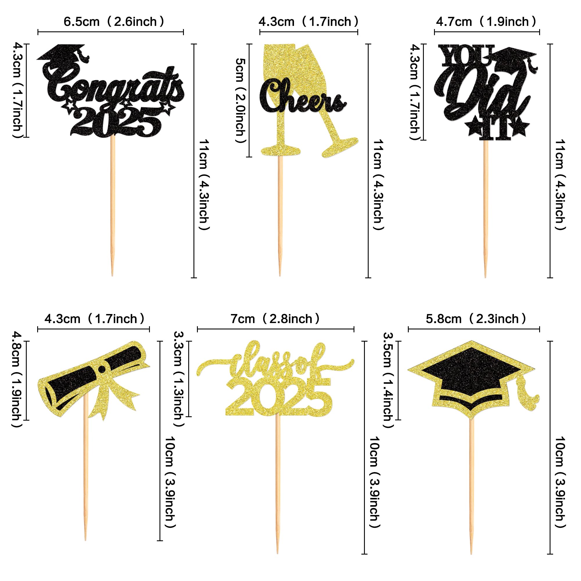 Blumomon 24Pcs 2026 Graduation Theme Cupcake Toppers Glitter Class of 2026 Graduation Cupcake Decorations Picks 2026 Graduation Party Cake Decorations Supplies - Image 2
