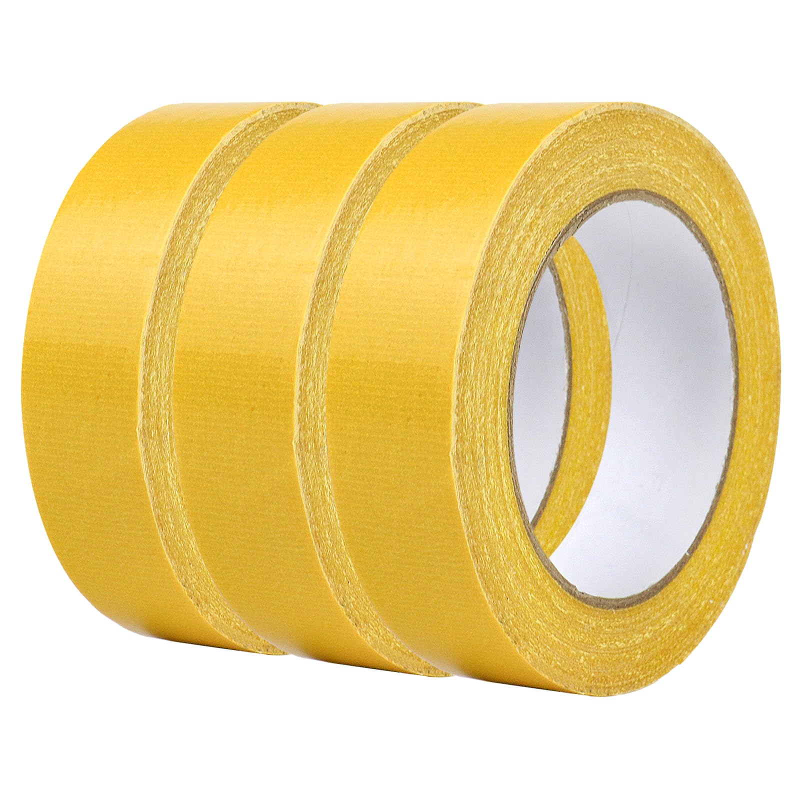 BOMEI PACK Lot de 3 rouleaux de ruban adhésif double face en papier jaune 35 mm x 20 m super adhésif pour tapis, sol, décoration murale et loisirs créatifs