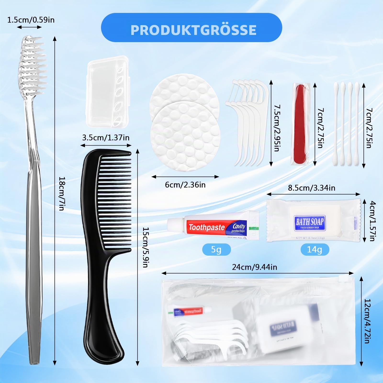 50er Einweg-Zahnpflege-Set 8-in-1, Reise-Zahnpflege Set mit Zahnbürste | Zahnpasta, Zahnseide, Hygiene Set, Zahnputzset Gäste für Damen, Herren, Hotel, Reise & Vorrat