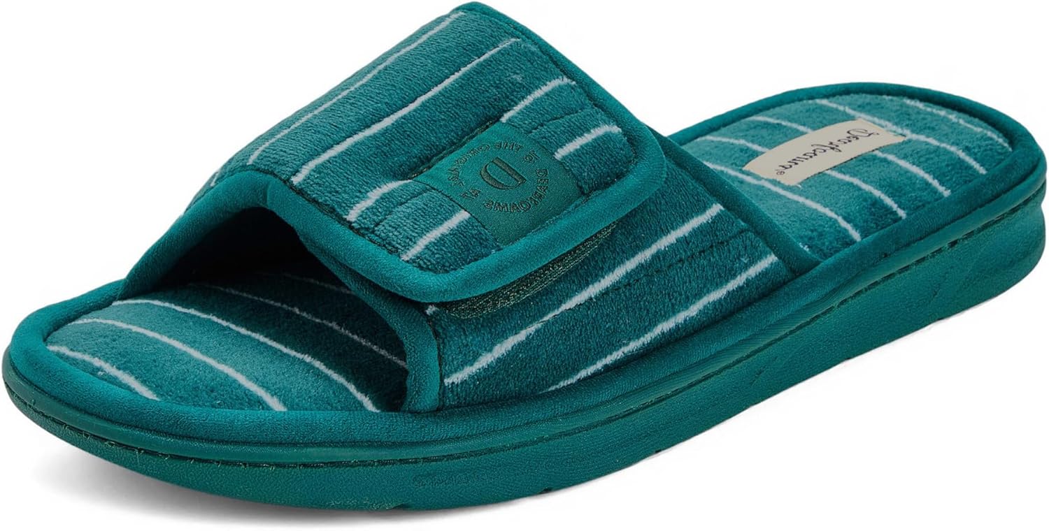 Dearfoams Men's Adjustable Indoor/Outdoor Memory Foam Machine Washable Summer Slide Slipper
