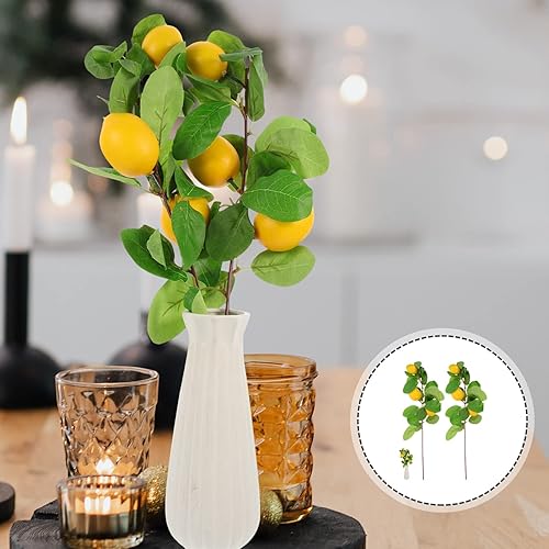 Miniatura 9 de 2 piezas de ramas de limón artificiales de color amarillo vívido, simulación de fruta falsa de limonero para decoración de centro de mesa del hogar