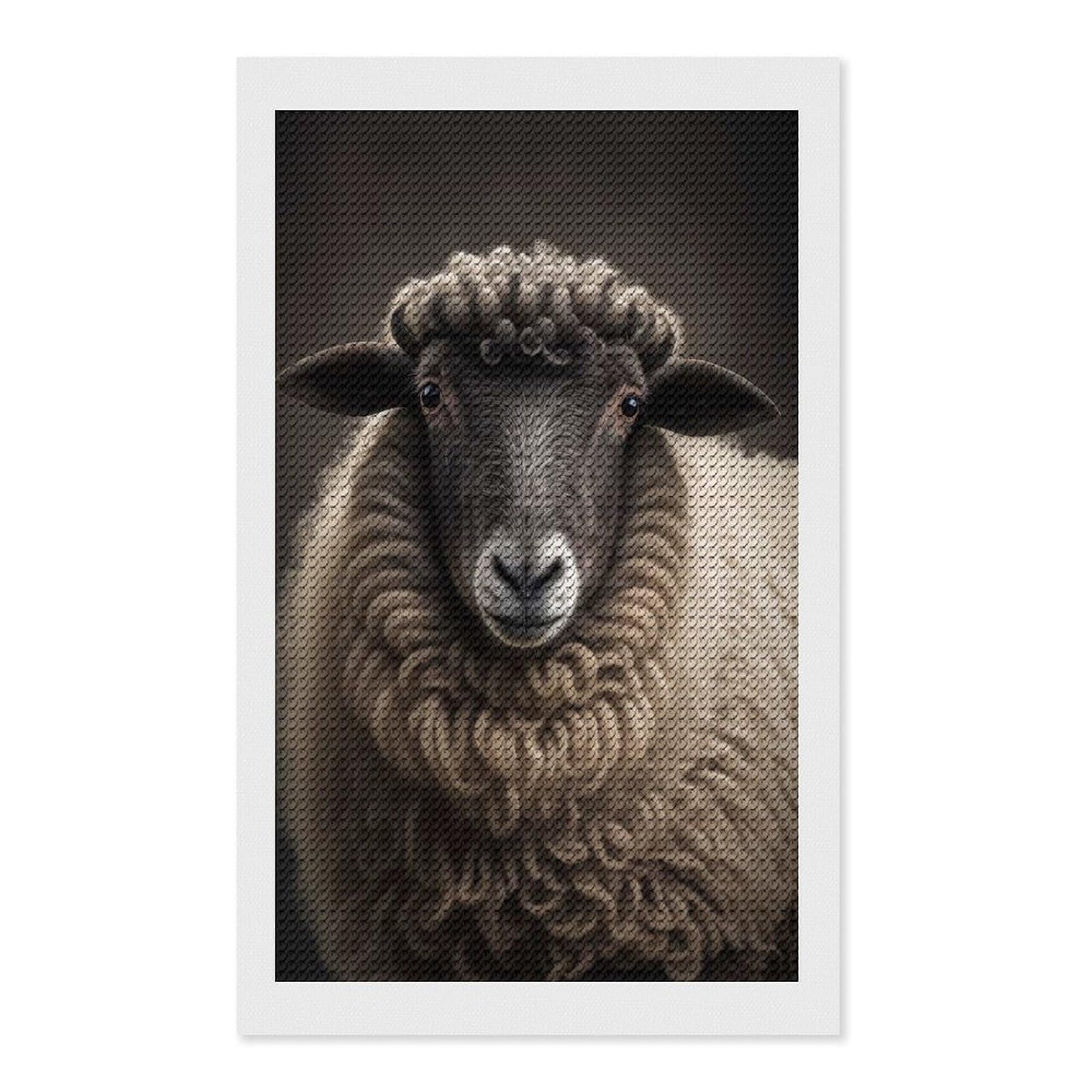 Junmoney Sheep Portrait on Dark Diamond Painting Canvas Kit 12"x20", Round Gems, Living Room Decor, Seasonal Gift Choice, Modern Decor
