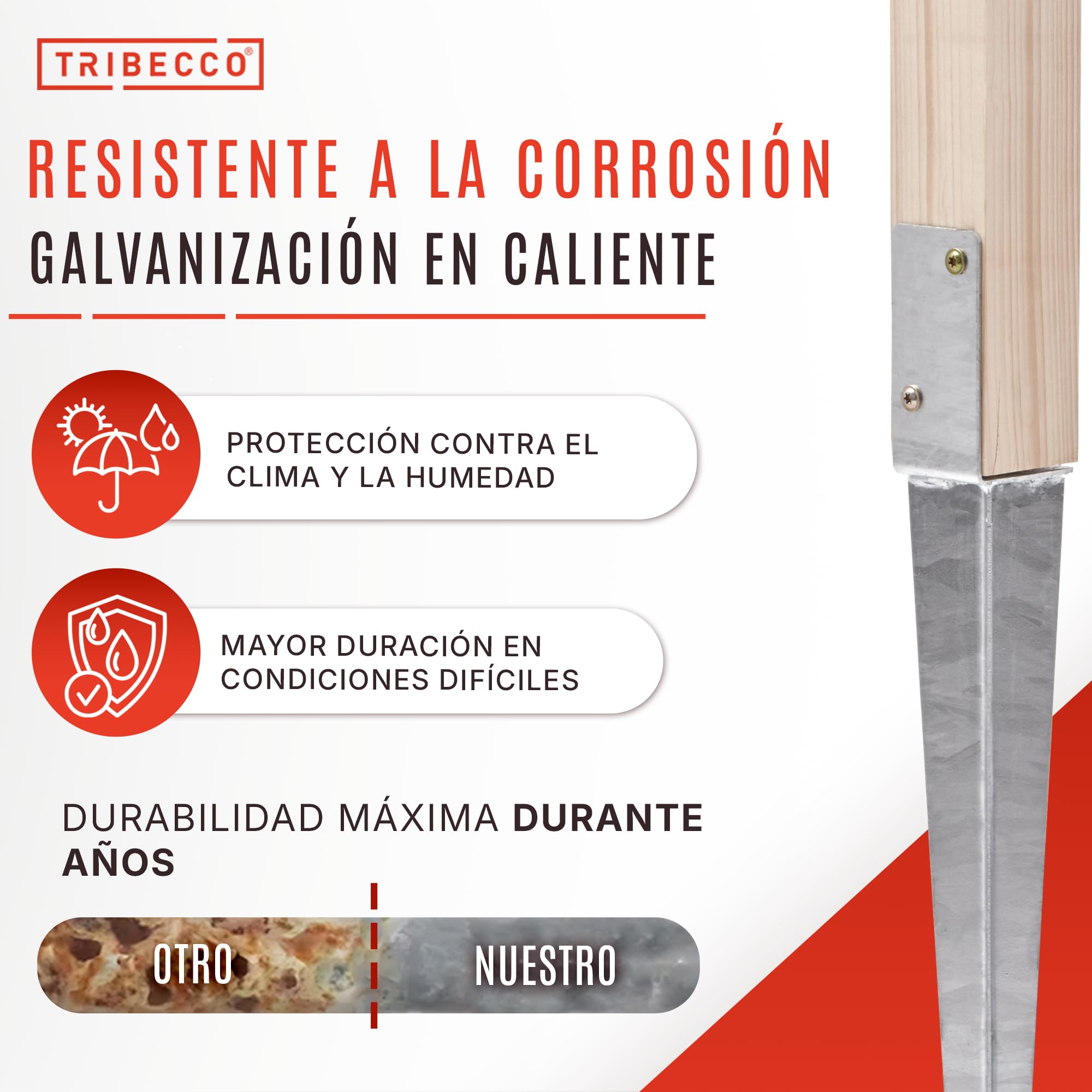 TRIBECCO 16 soportes universales para postes, para clavar, L, galvanizados en caliente, manguito de impacto, acero plateado (16, 70 x 700)