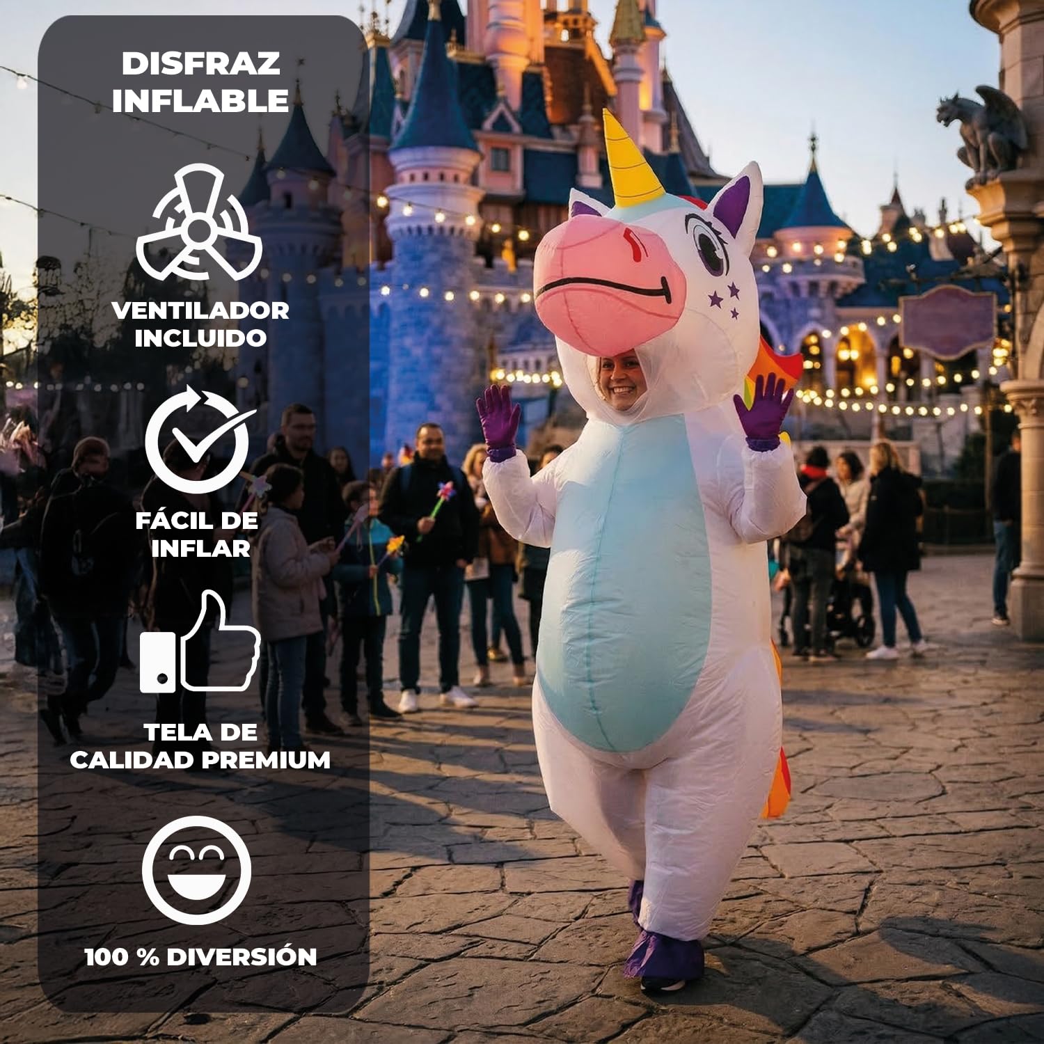 AirSuit® Disfraz inflable de Unicornio XXL | Disfraz inflable inusual |Tamaño adulto 160 a 190cm | Poliéster | Cómodo de llevar | Duradero | Sistema inflable incluido | OriginalCup®