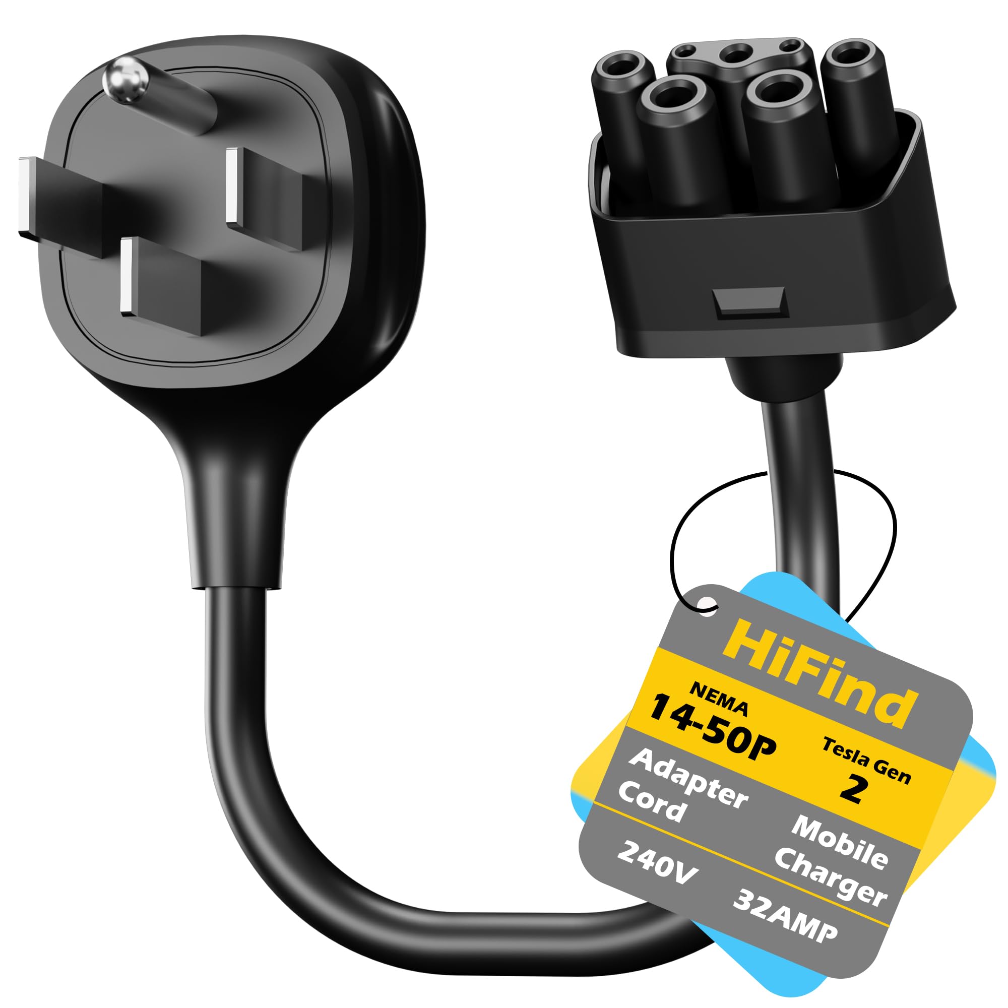 HiFind NEMA 14-50 Adapter for Tesla Gen 2 Mobile Charger 1 Ft, Connect Tesla Portable Charger to 14-50 Plug 240/250V Outlet 32 Amp Fast Charging for