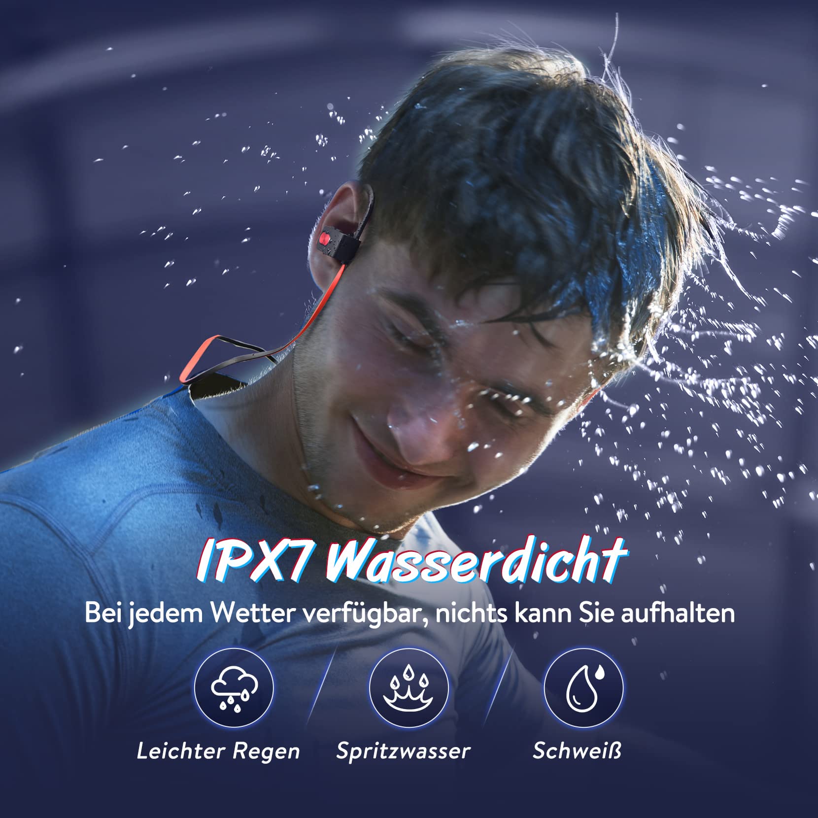 Bluetooth Kopfhörer, Kopfhörer Sport In Ear mit 16 Stunden Spielzeit | IPX7 Wasserdicht/Bass Stereo Sound, Sportkopfhörer mit Mikrofon für Joggen/Laufen