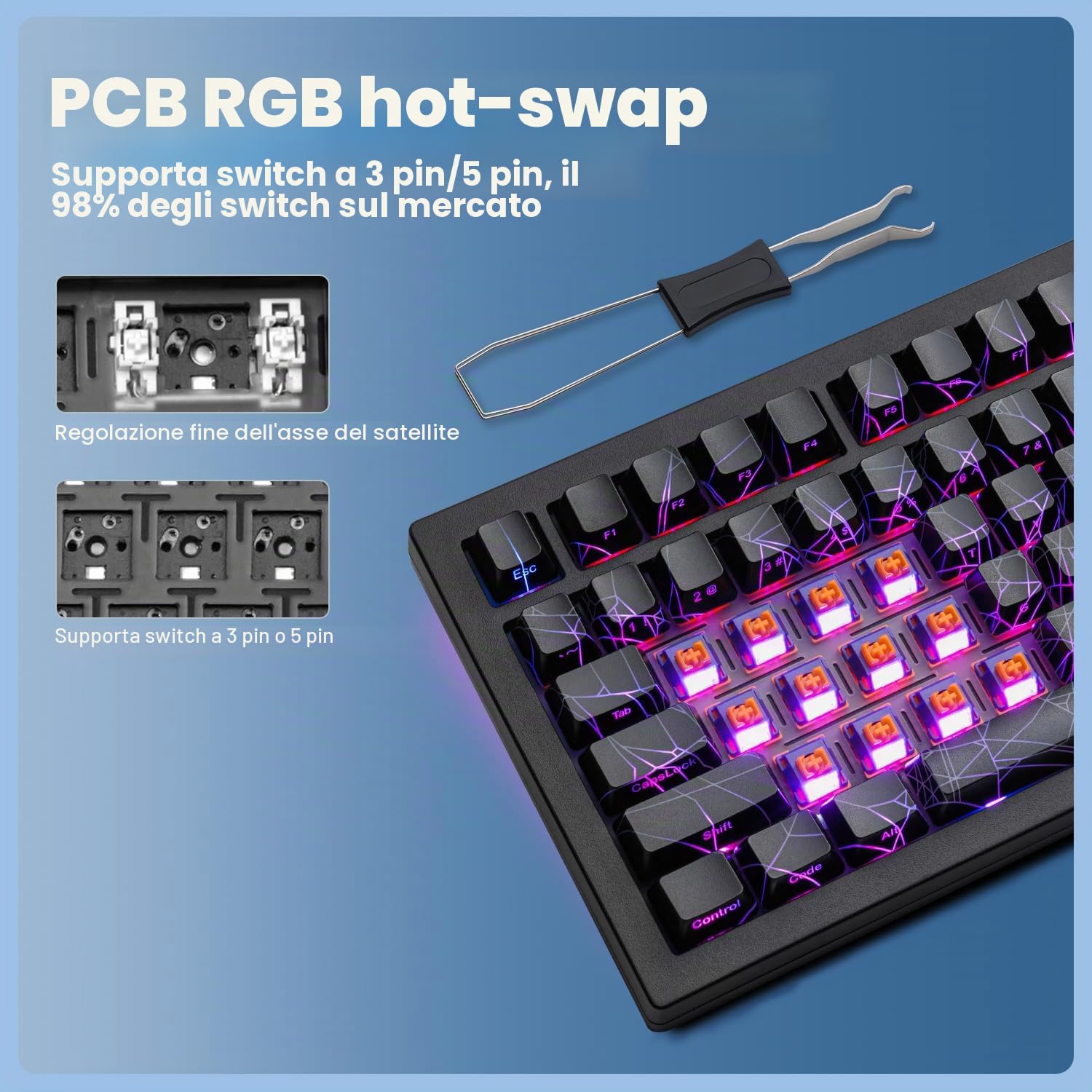 ZORNHER Tastiera meccanica da gioco wireless ZH870, 80% nera con suono cremoso personalizzato con tasti Spider Web IMD PC, interruttori lineari dal suono cremoso, hot-swap, retroilluminazione RGB, 2,4