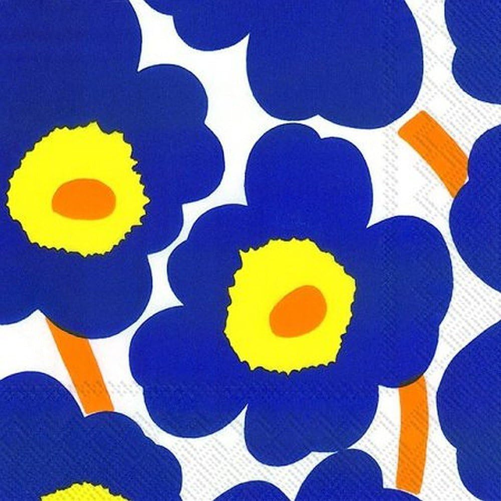 IHR Ideal Home Range Cocktail Napkins Marimekko Disposable 3-Ply Paper Party Napkin Pack, 5" x 5", Unikko Dark Blue, 20-Count