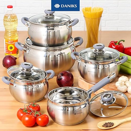 Miniatura 3 de Daniks Maceta moderna de acero inoxidable de 4 cuartos con tapa de vidrio