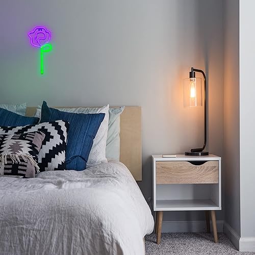 Miniatura 6 de ENUOLI Letreros de neón, luz de neón de flores de rosa, decoración de pared, luz nocturna alimentada por batería o USB, para dormitorio, fiesta,