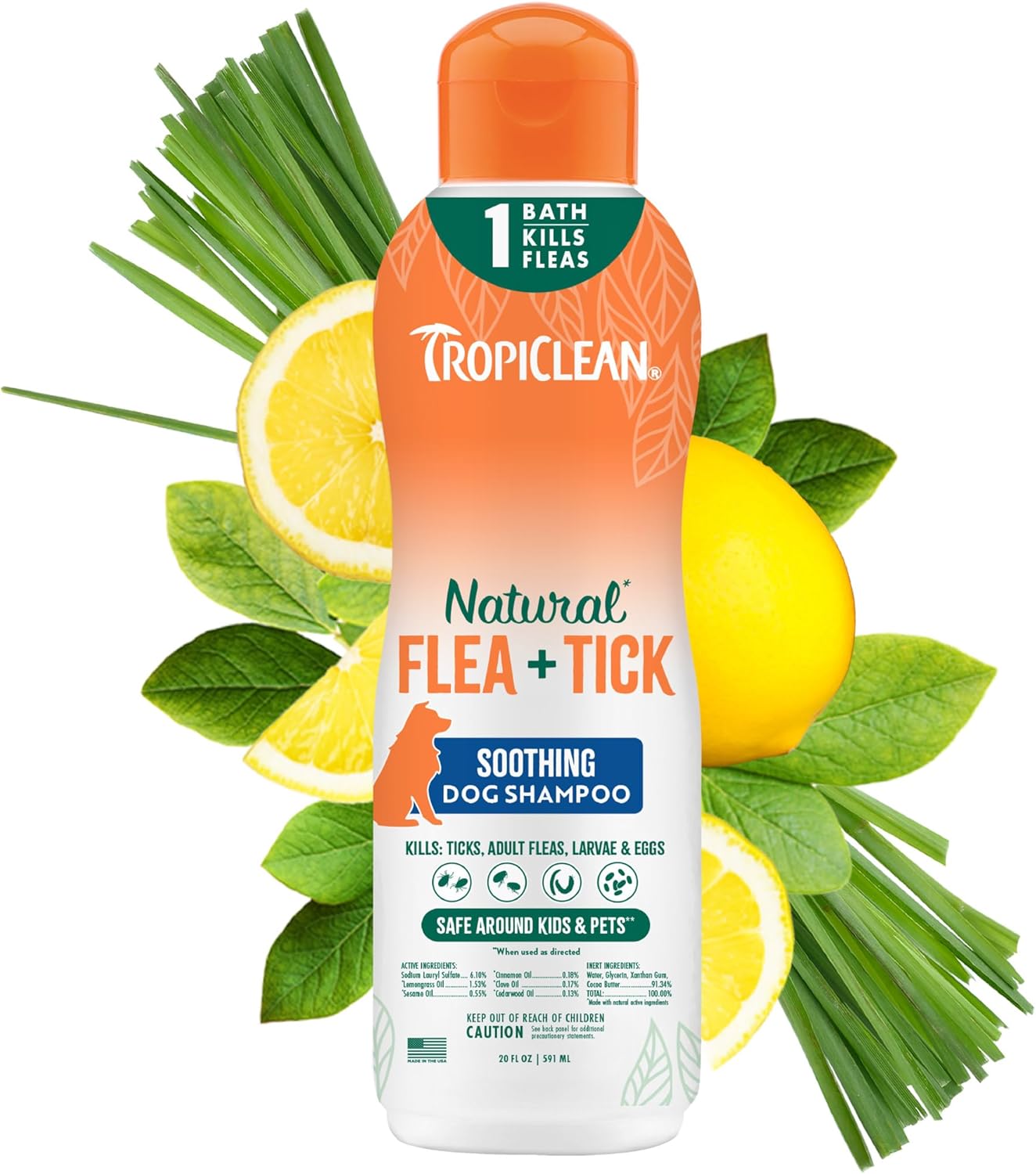 TropiClean Max Strength Flea and Tick Shampoo Treatment for Dogs, Powerful & Natural Defense, Prevention for Large & Small Dogs, Made in USA, 1GAL