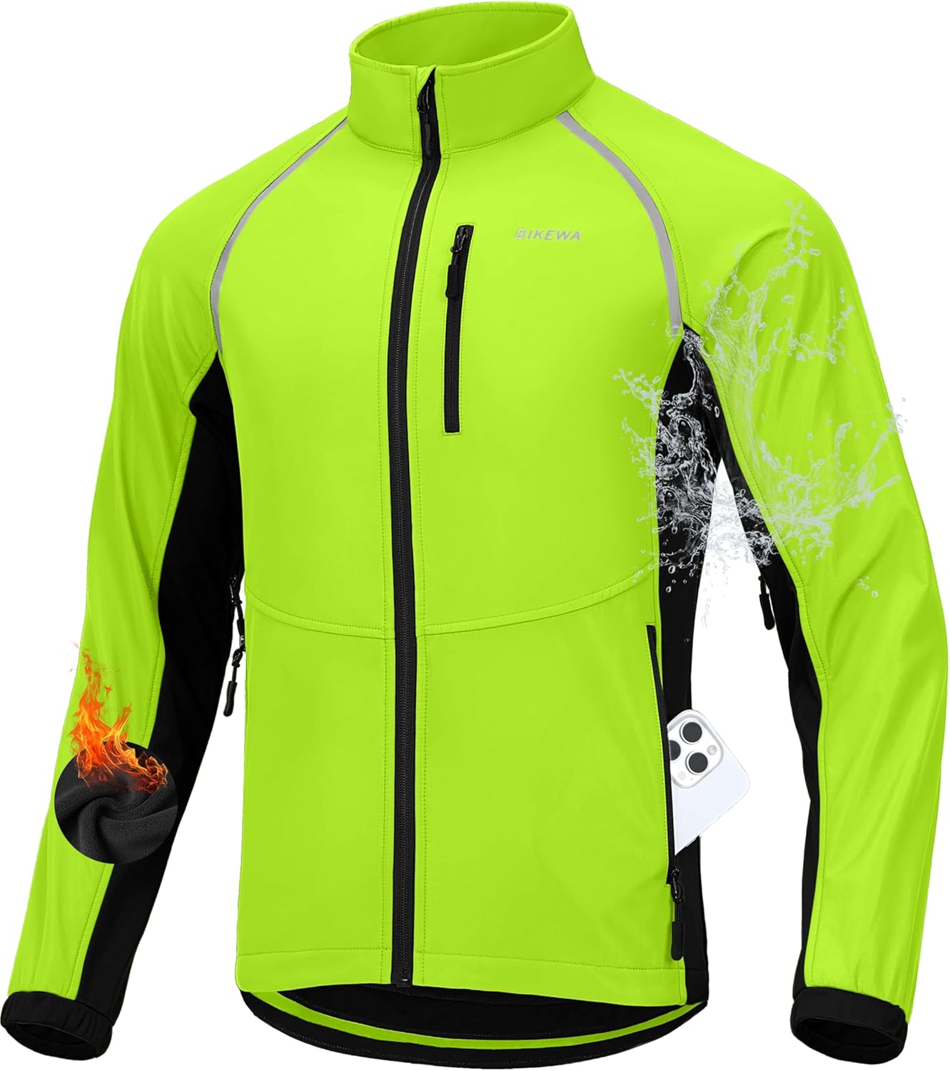 Bikewa Men's Winter Cycling Jackets Thermal Warm Water Resistant Bike Running Windproof Jacket