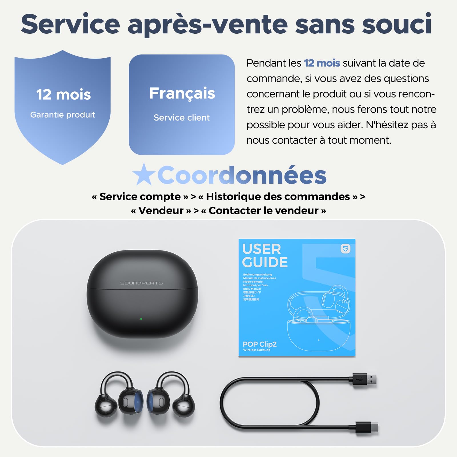 SoundPEATS UU2 écouteurs Bluetooth Ouverts,Touches physiques, Amplification des Basses | BT6.0,Haut-parleurs dynamiques de 12 mm à double aimant, LDAC,Hi-Res Audio, 4 MIC ENC, 42H d'autonomie, IPX5,Port confortable