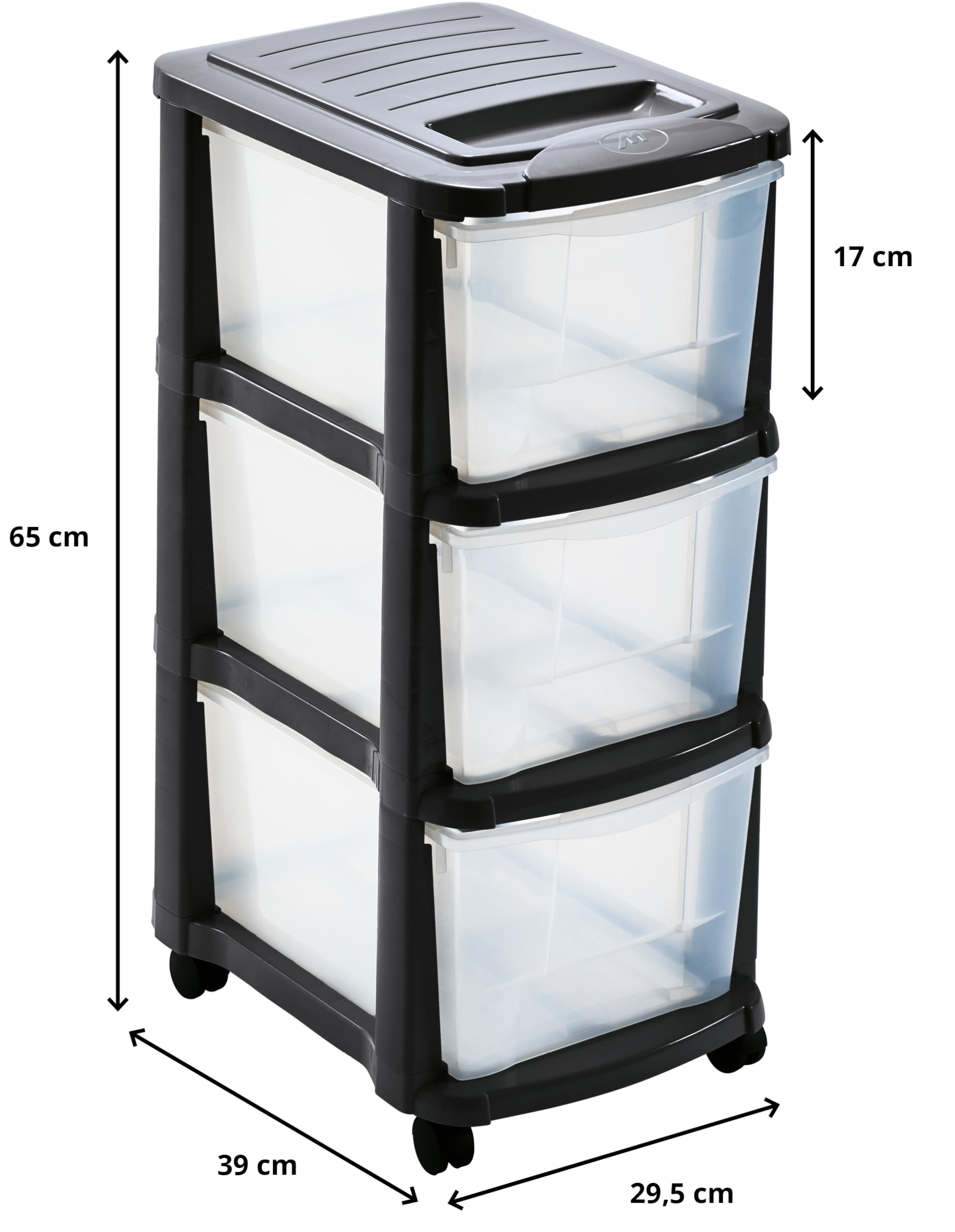 Torre portaoggetti in plastica grigio antracite – 3 grandi cassetti trasparenti – con ruote – altezza 65 cm – Made in France – Ideale per ufficio, casa e organizzazione – M home by Mazzei Mondex