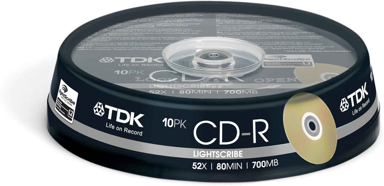 TDK CD-R 80 700MB Lightscribe 10 Pack Spindle : Amazon.co.uk: Computers ...
