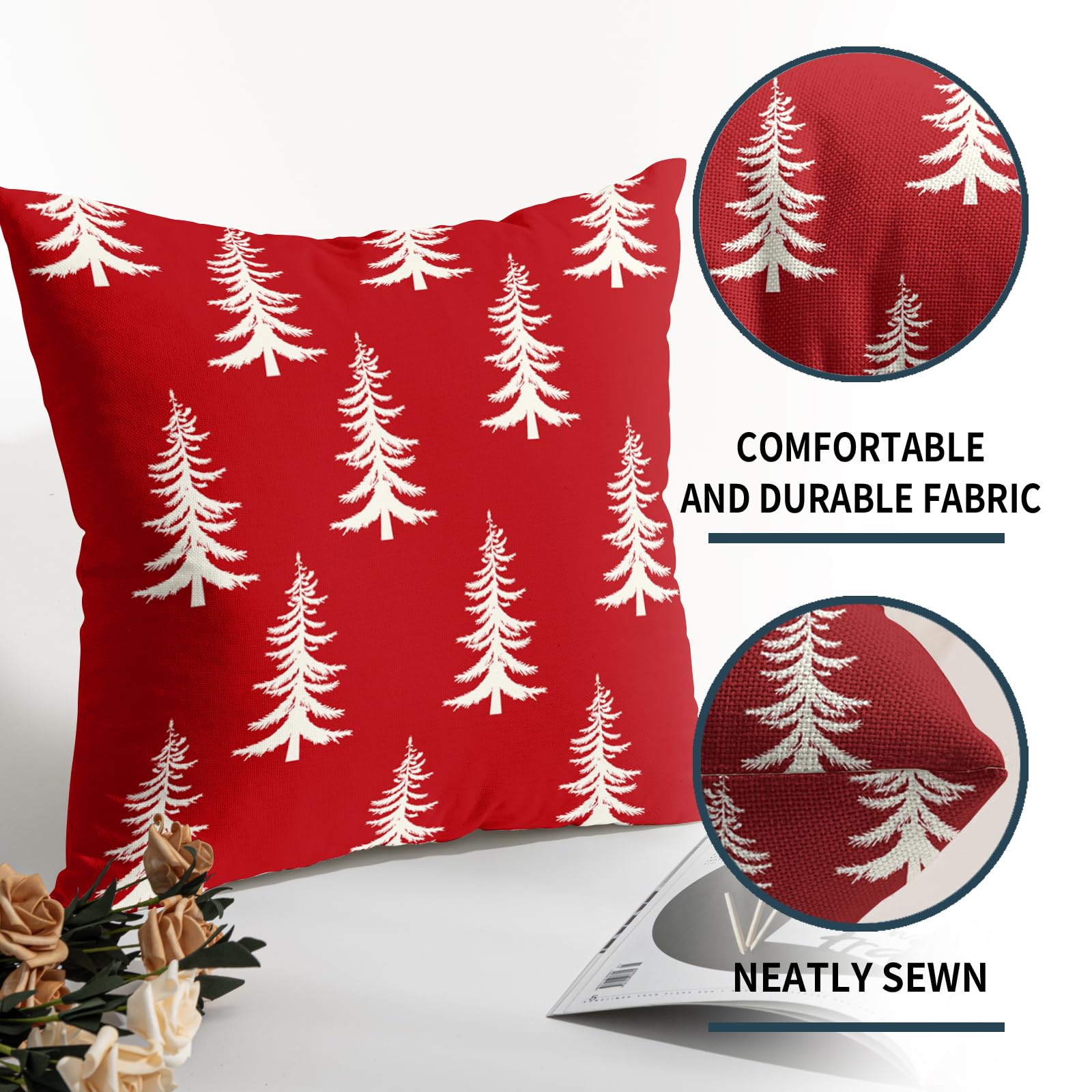 Set di 2 federe per cuscini con albero di Natale, quadrate, geometriche, per divano, inverno, vacanze, rustiche, decorazione natalizia per casa, divano, portico, letto, esterno, 50 x 50 cm