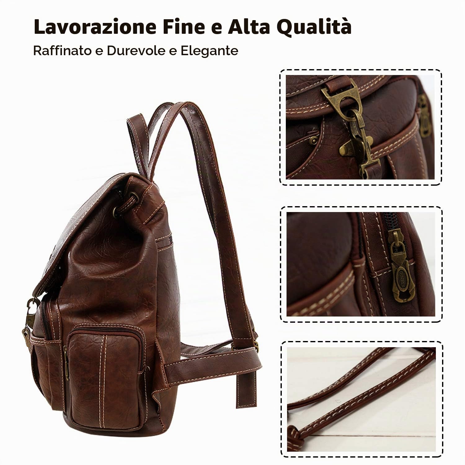 FANDARE Retro Zaini Casual Cartelle Uomo Donna Scuola Adolescente da viaggio Borse a Zaino Ragazzi Zainetti Daypacks per All'aperto Shopping Impermeabile PU Marrone chiaro