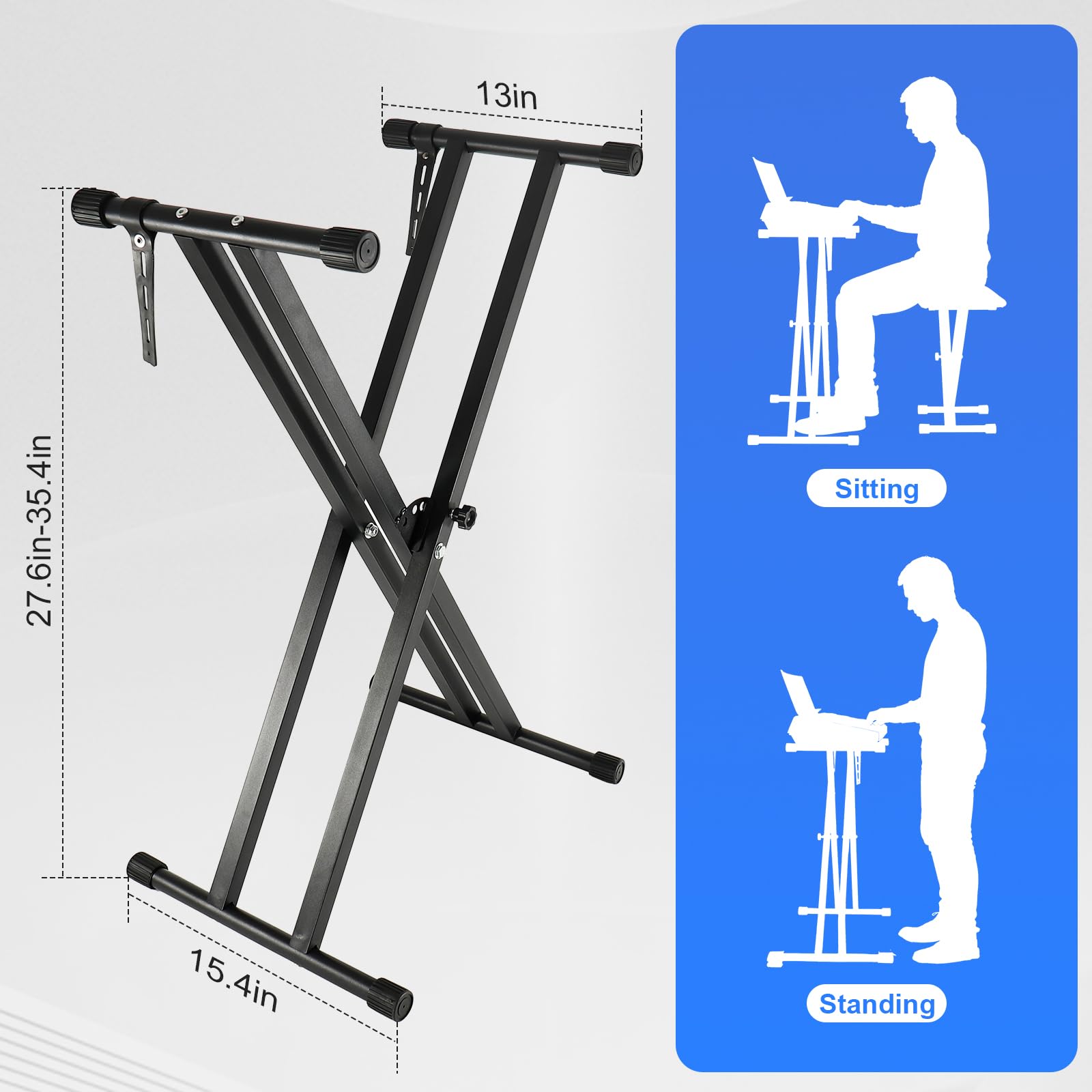 Set Supporto per Tastiera e Sgabello, Doppio X‑Frame, Panchetta Imbottita Regolabile in 4 Posizioni, Stabile e Pieghevole, Cinghie Di Fissaggio Inclusi, Colore Nero