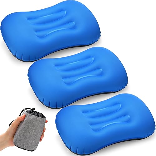 Tatuo 3 almohadas inflables de viaje para camping, almohadas inflables ultraligeras para acampar, almohada portátil para mochilero, soporte lumbar