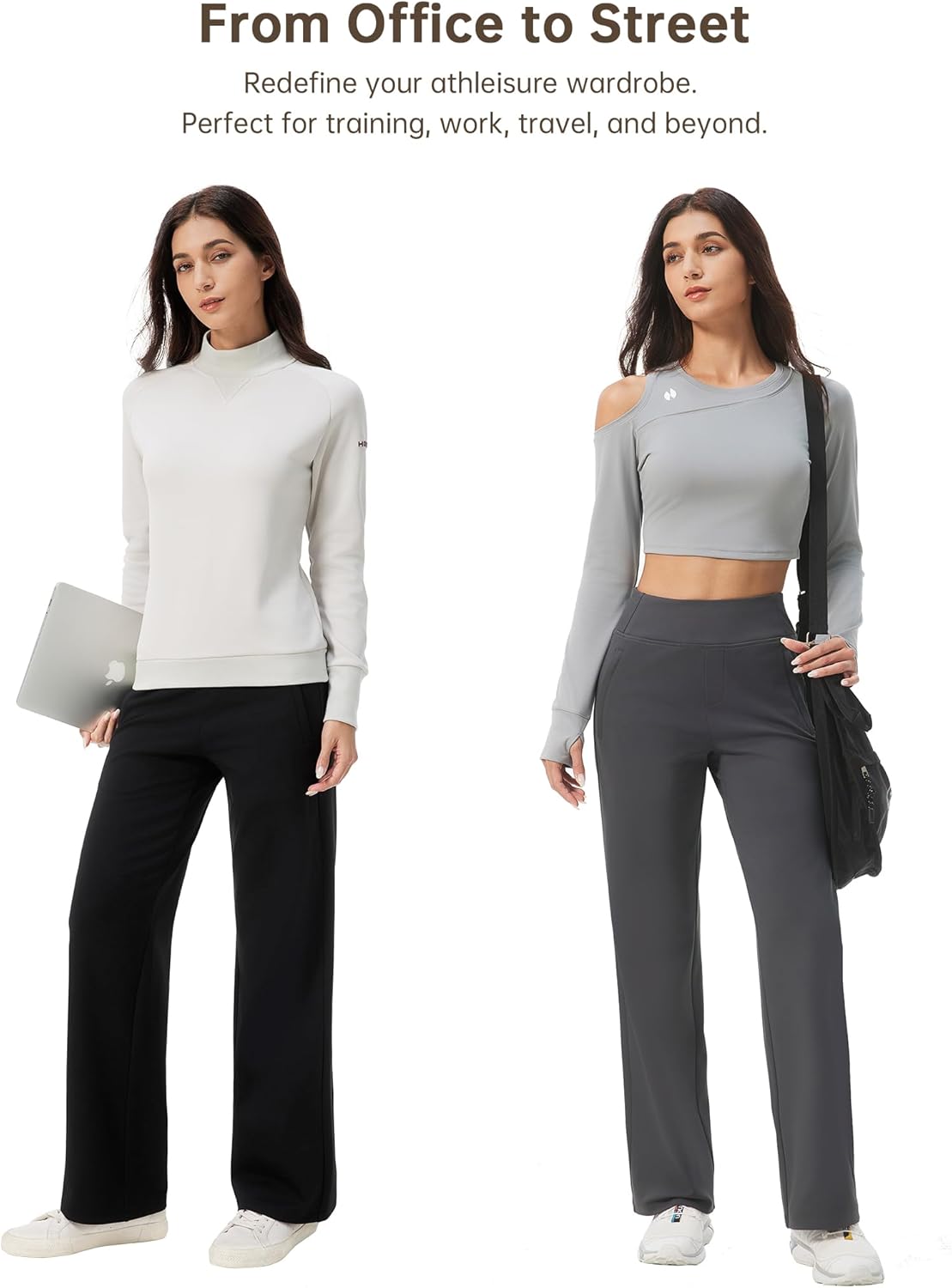 HOTSUIT Fleece Lined Wide Leg Yoga Pants for Women with Zipper Pockets, High Waisted Sweatpants Winter, Thermal Work Slacks - Image 5