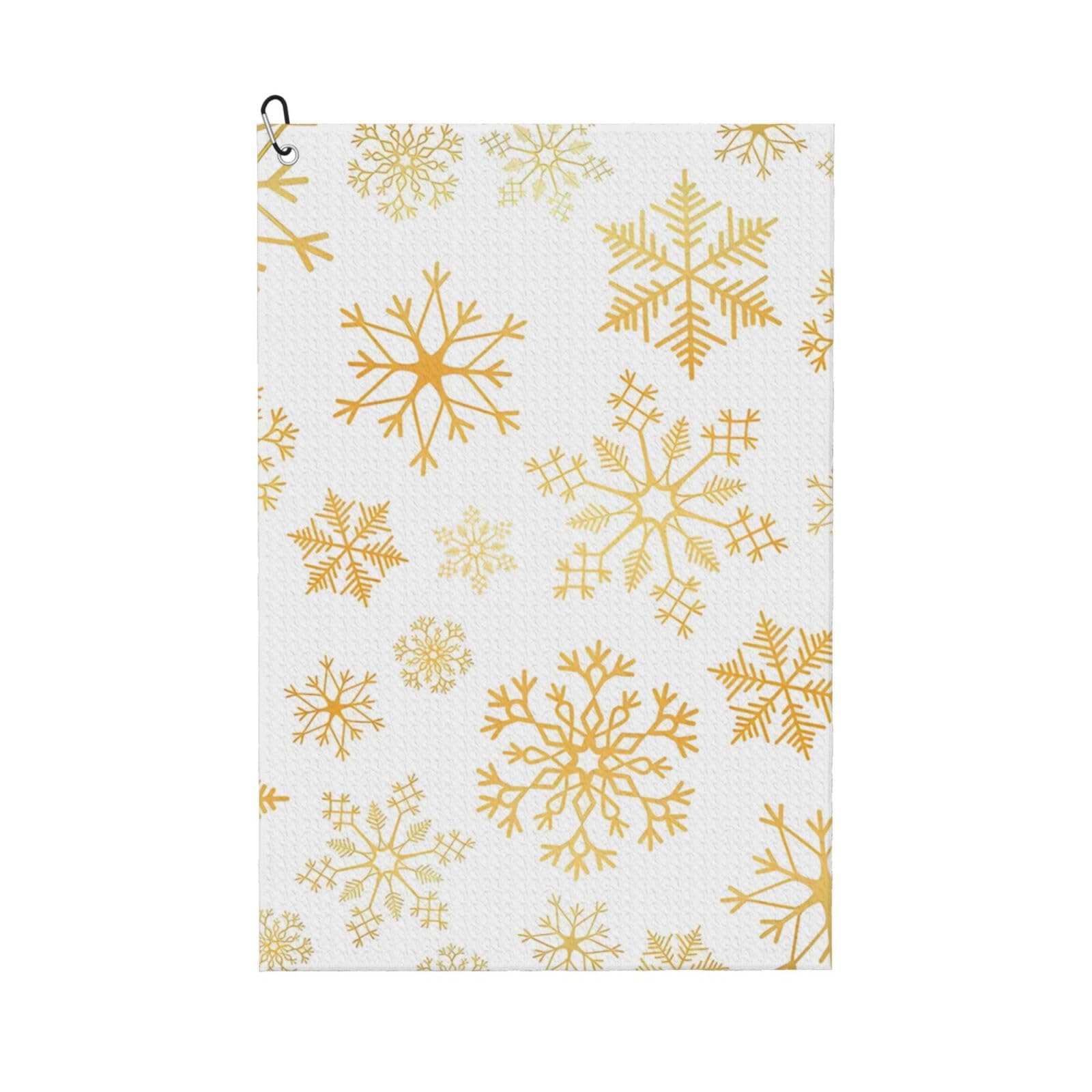 Hnnkloy Gold Snowflake Christmas Xmas White, 16x24 in Portable Waffle Golf Towels with Carabiner Clip for Golf Bag