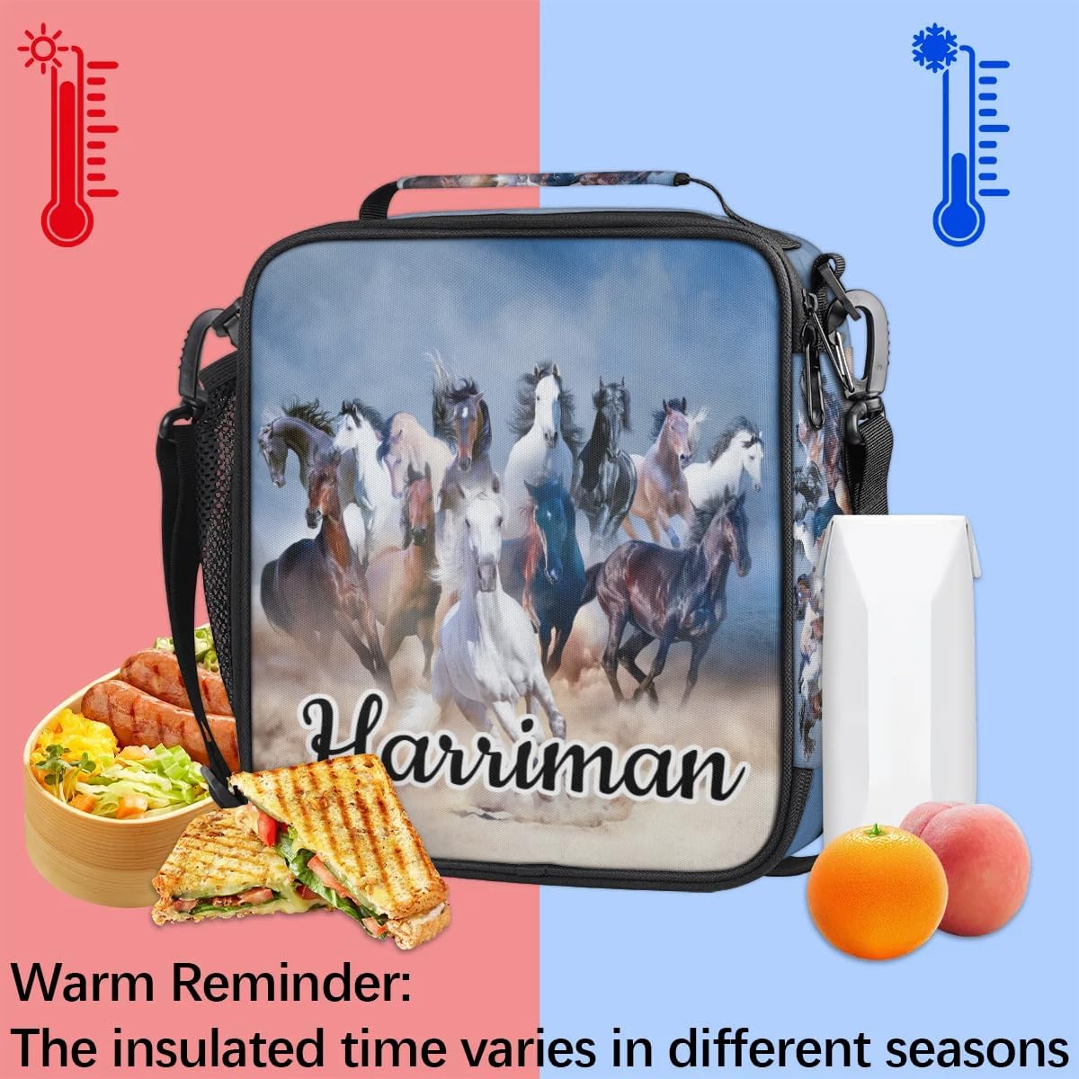Personalized Lunch-Bag for Kids-Boys, Custom Horse Insulated Cooler Lunch Box with Name, Leakproof-Reusable Lunch Tote Bag for Work Office Picnic 4