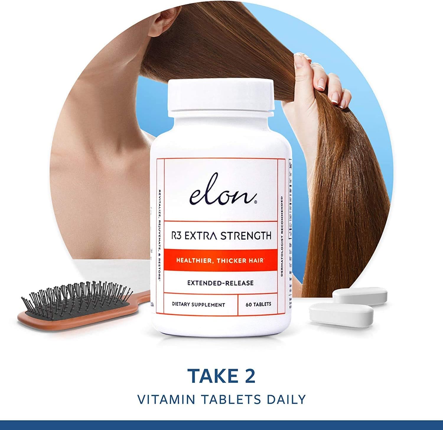 Elon R3 Extra Strength for Hair Growth - Supplements for Women to Grow Thicker, Fuller Hair, Advanced Formula with 5000 mcg Biotin Per Serving & Collagen, 60 Count (Pack of 3)