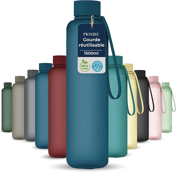 Twinzee Gourde Tritan 1,5L Sans BPA Étanche avec Graduation