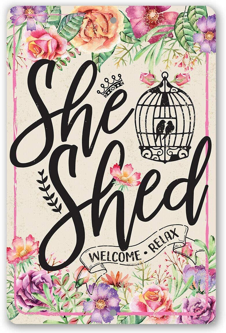 RIFOSA 12"x8" She Shed Pink Durable Metal Sign Use Indoor/outdoor Decor