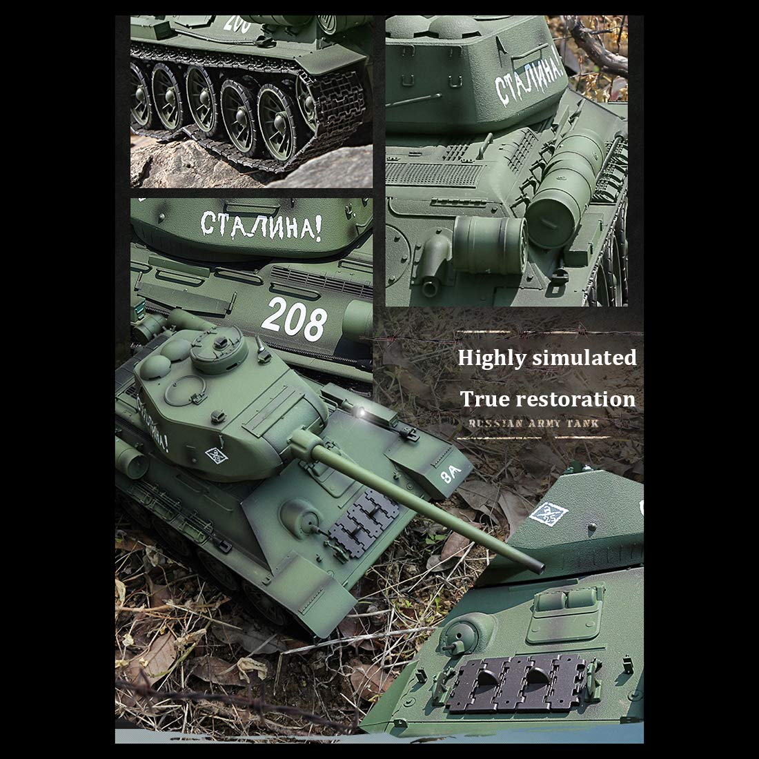 1/16 T-34 carro armato da combattimento modellismo, carro armato militare con effetti di fumo, kit di modellismo giocattolo per adulti - edizione aggiornata