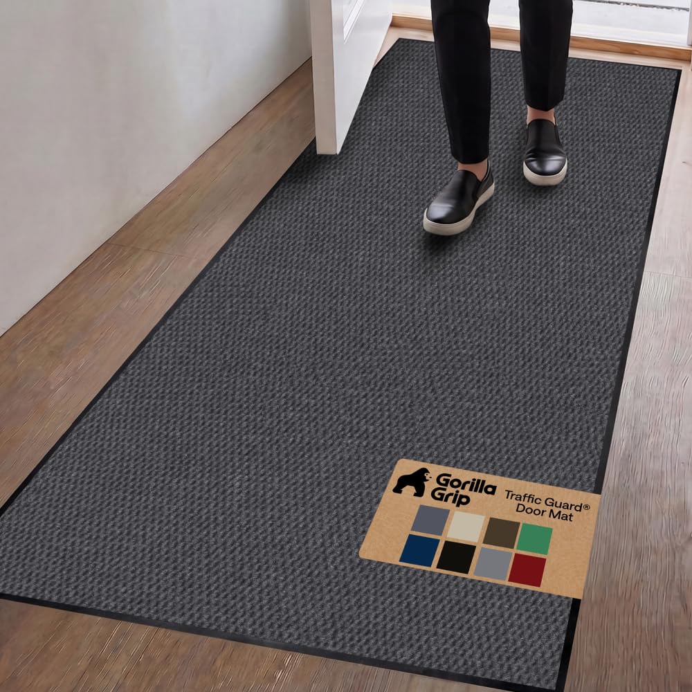 GORILLA GRIP Traffic Guard Indoor Outdoor Heavy Duty Door Mat, 70x24 Gray