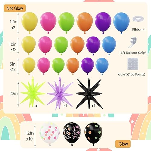 Miniatura 3 de Bonropin Kit de guirnalda de arco de globos de neón de 190 piezas, globos de neón para fiestas brillantes, decoraciones de fiesta de cumpleaños de