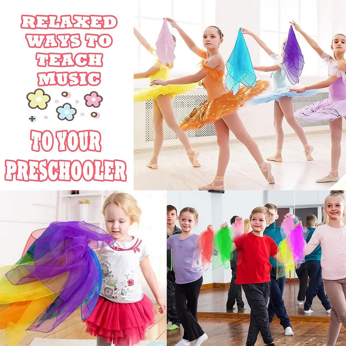 Pañuelos de Baile, Pañuelos de Malabares, Pañuelos Colores para Niños, Pañuelos de Gasa, Multicolor Pañuelos de Baile para Fiestas Infantiles y Juegos Malabares 60x60cm, 6 Pcs