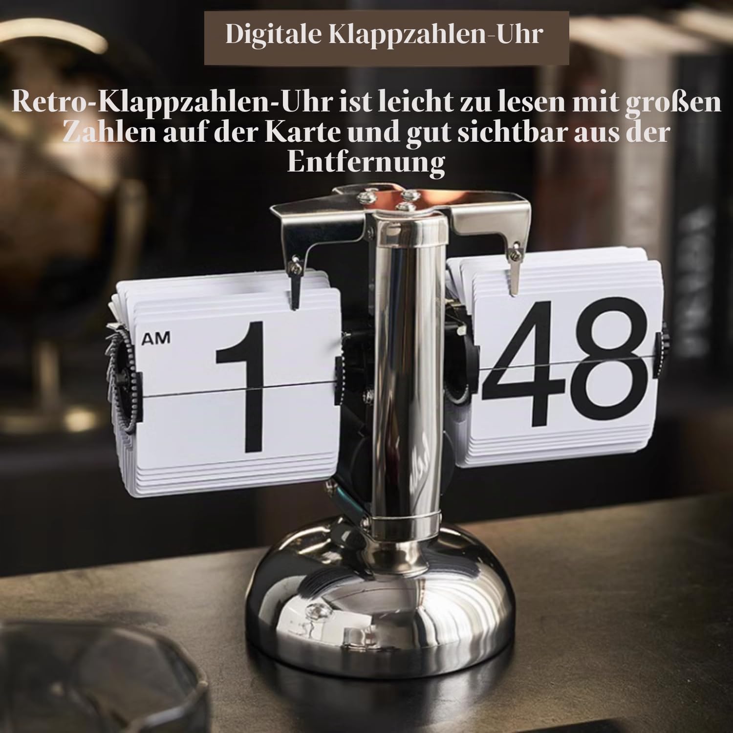 Retro-Flip-Uhr, Flip Schreibtischuhr Vintage Tischuhr Minimalist-Einfuß-mechanische Auto-Flip-Uhr Edelstahl Tischuhr Mit Digitalanzeige Für Das Wohnzimmer zu Hause(Weiß)