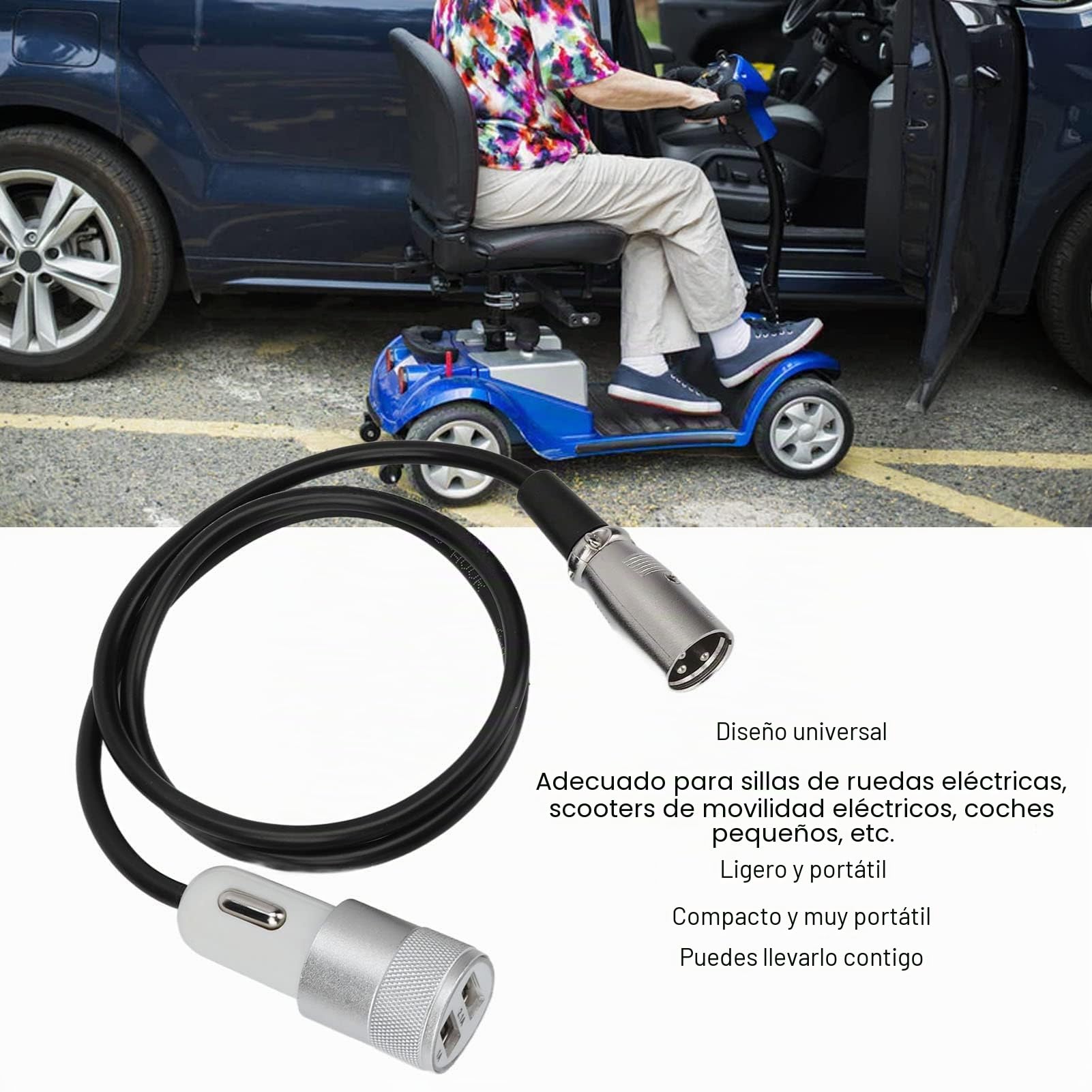 Cargador Para Silla De Ruedas Eléctrica, Cargador De Scooter De Movilidad USB 1 Para 2 Cable USB Universal De Carga Rápida De Aleación De Zinc Para Vehículos Pequeños Y Scooters Movilidad Eléctrica