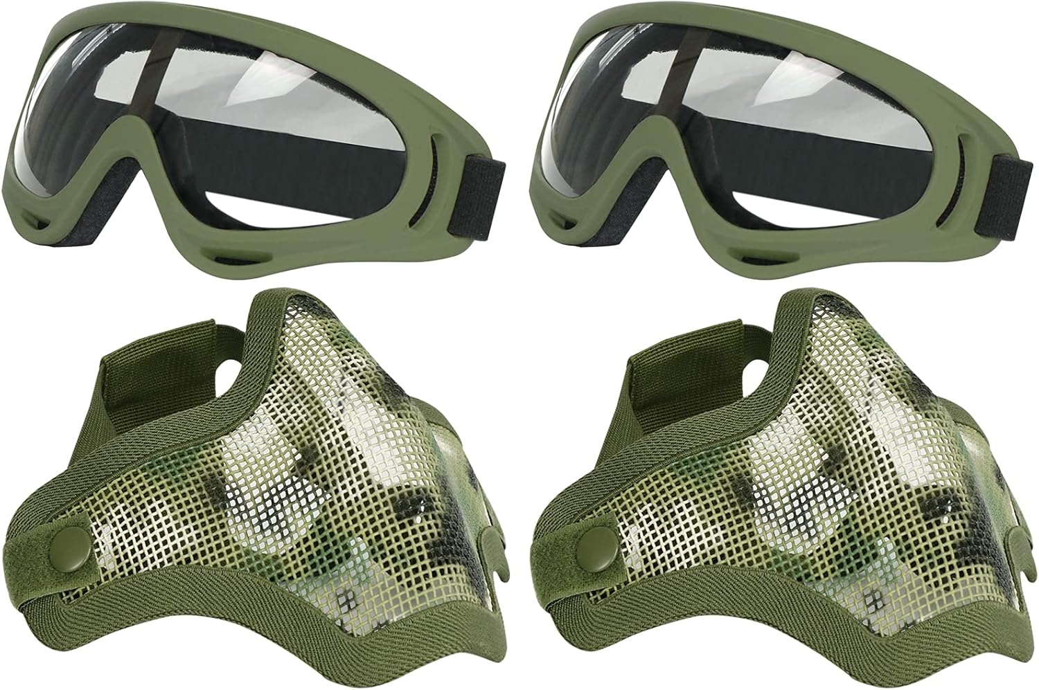 AOUTACC Airsoft Mask and Goggles Set, Half Face Full Steel Mesh Mask
