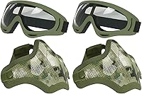 Vista 15 de AOUTACC Máscara y gafas de Airsoft, media máscara de malla de acero y gafas para CS Paintball, tiro, juego de guerra, cosplay