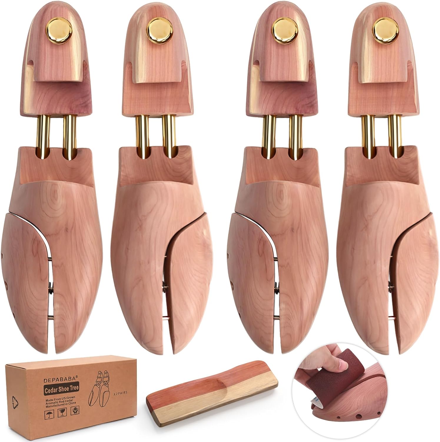 Cedar Shoe Trees with Single Tube, Wooden Shoe Tree for Men 2 Pack, 7–14 Size Cedar Accessories for Sneakers, Boots