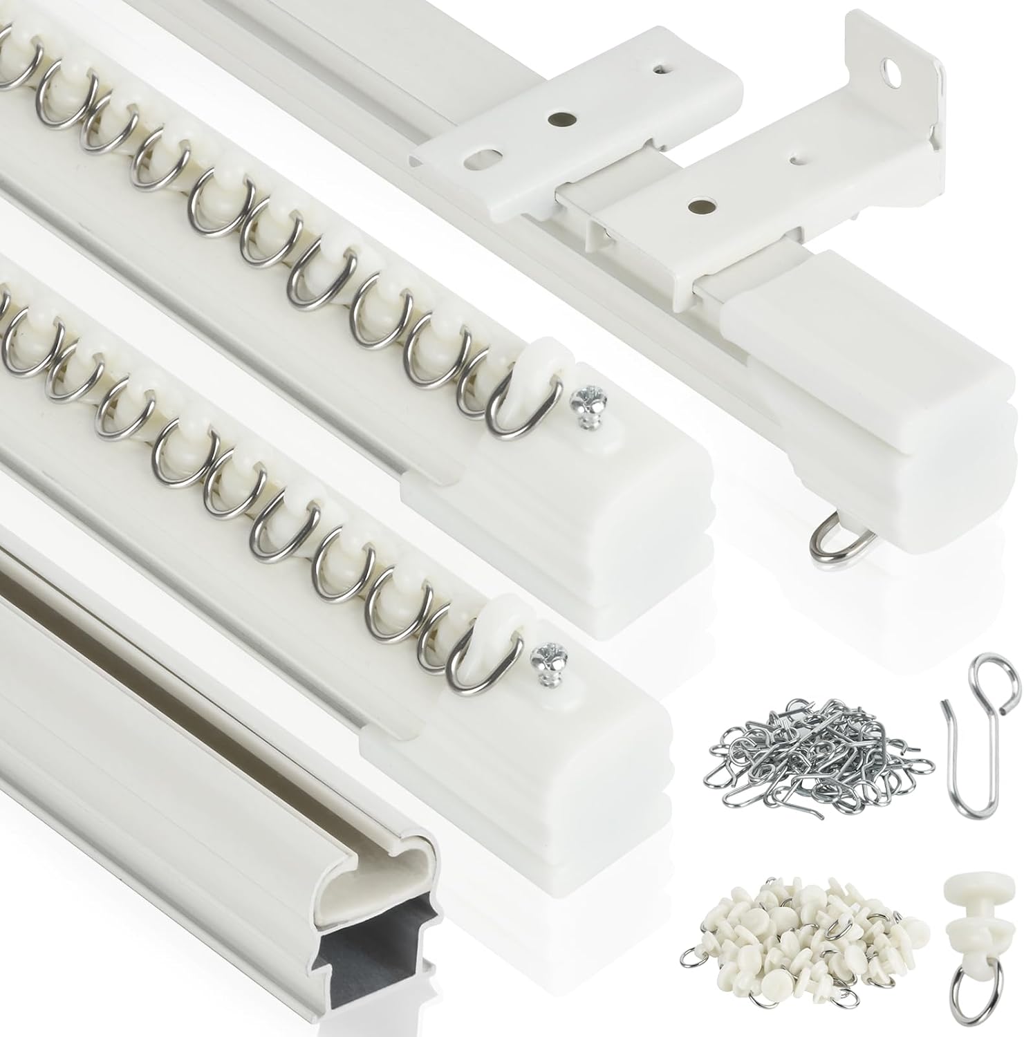 KOLAKO 3ft-12ft Curtain Track, Aluminum Ceiling Curtain Track Set with Hooks, Curtain Rails Wall Mount Room Divider Track Curtains System, 4PCS