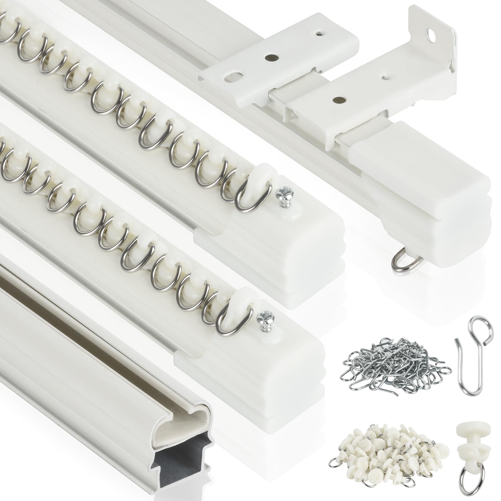 KOLAKO Curtain Track, Aluminum Ceiling Curtain Track Set with Hooks, 3ft-12ft Curtain Rails Wall Mount Room Divider Track Curtains System, 4PCS