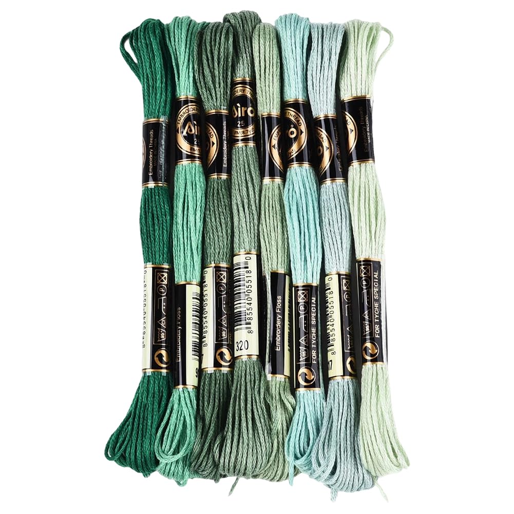 8 Skeins 6 Strands Green Variegated Embroidery Floss Thread Gradient Friendship Bracelet String Polyester Cross Stitch Threads Bulk for Hand Sewing Jewelry Bracelets Making Crafts Stitching