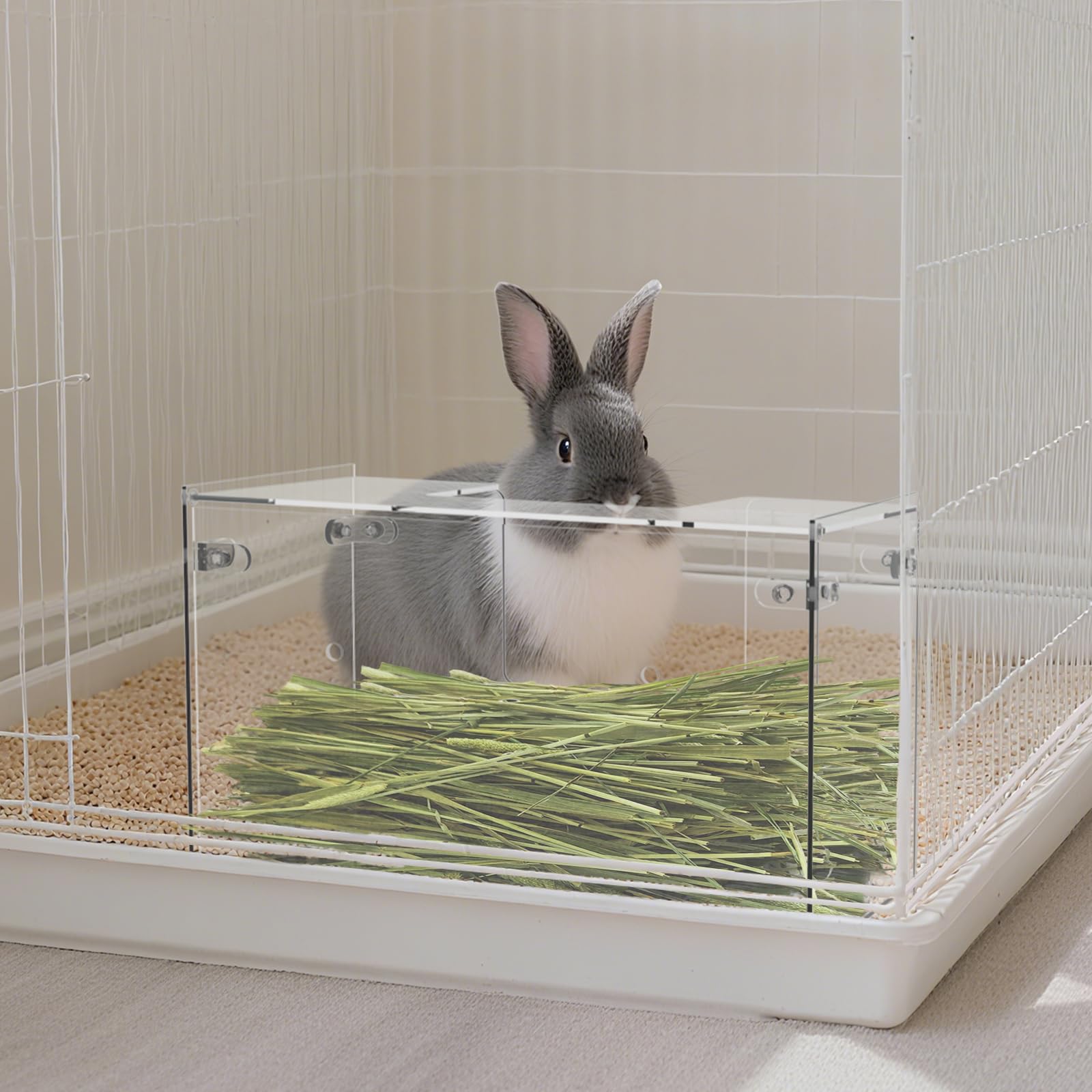 Acrylic Rabbit Hay Feeder with Lid, Transparent Hanging Food Dispenser Hay Feeder for Bunny Rabbits Guinea Pig Cage Chinchillas Hamsters Small Pets and Animals（Small - image 7
