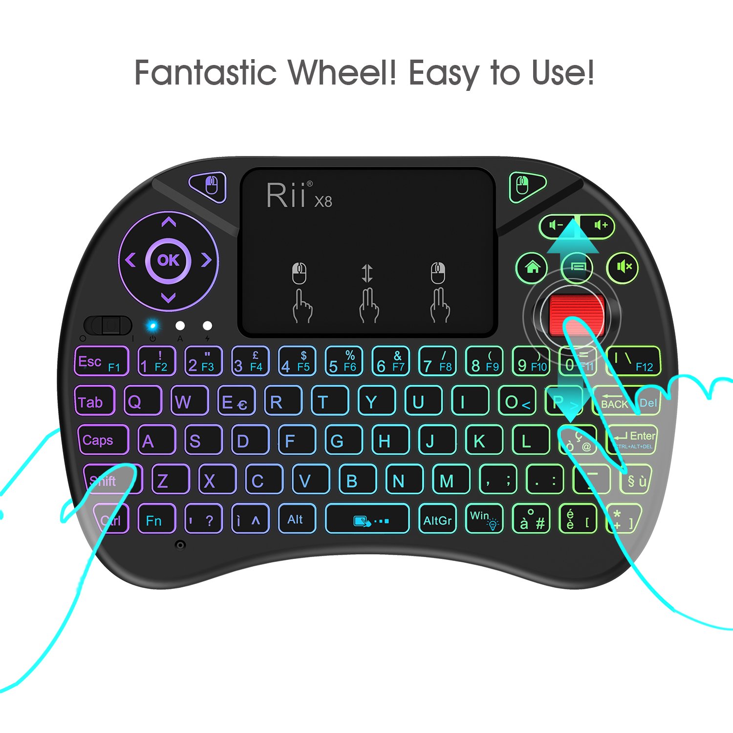 Rii Mini X8 Wireless - Tastiera Retroilluminata Con Layout Italiano, Mouse Touchpad e Rotellina di Scorrimento per Smart TV, TV Box, PC, Computer, Console