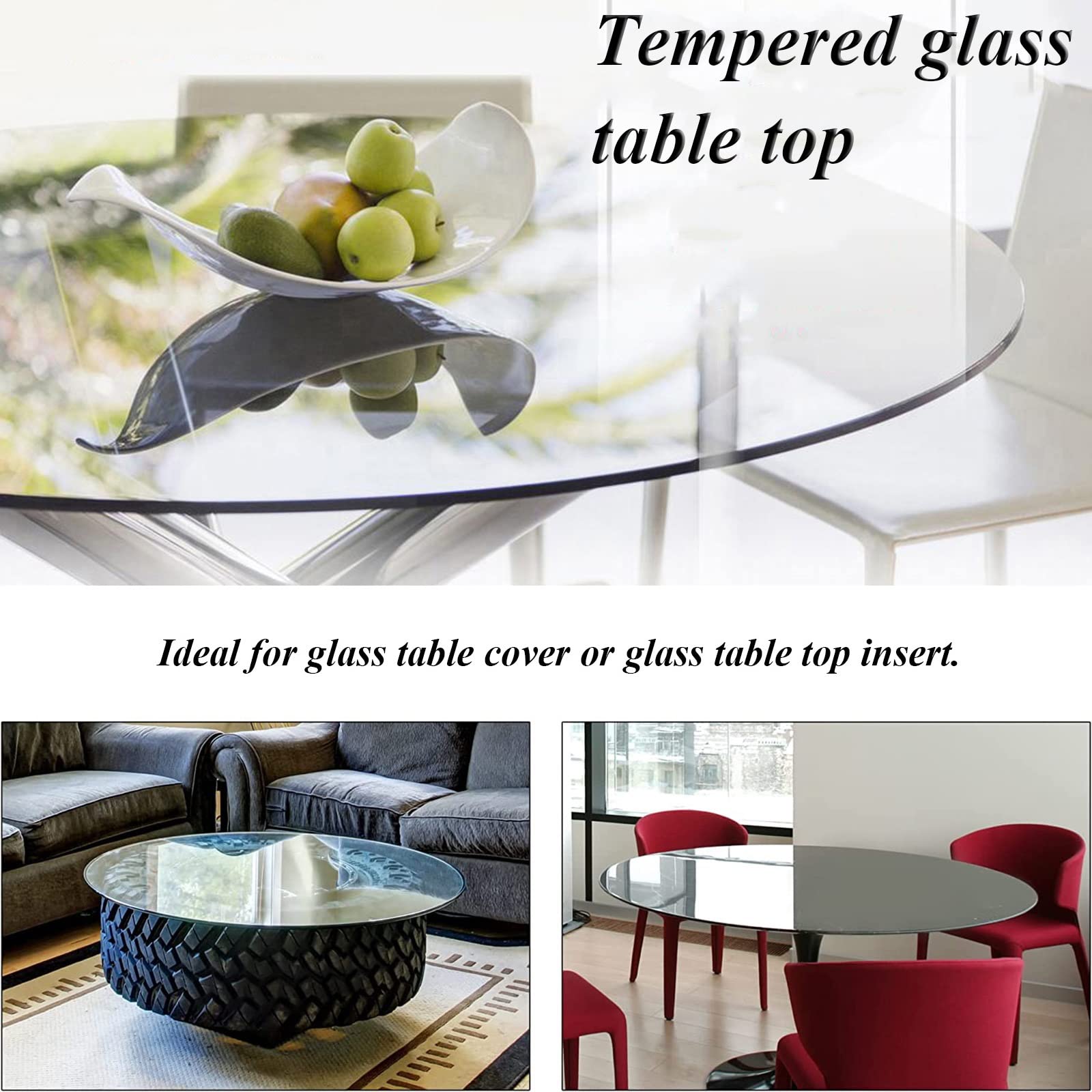 Dessus De Table Verre Trempé Rond Transparent Plat 380-800mm Bords Polis