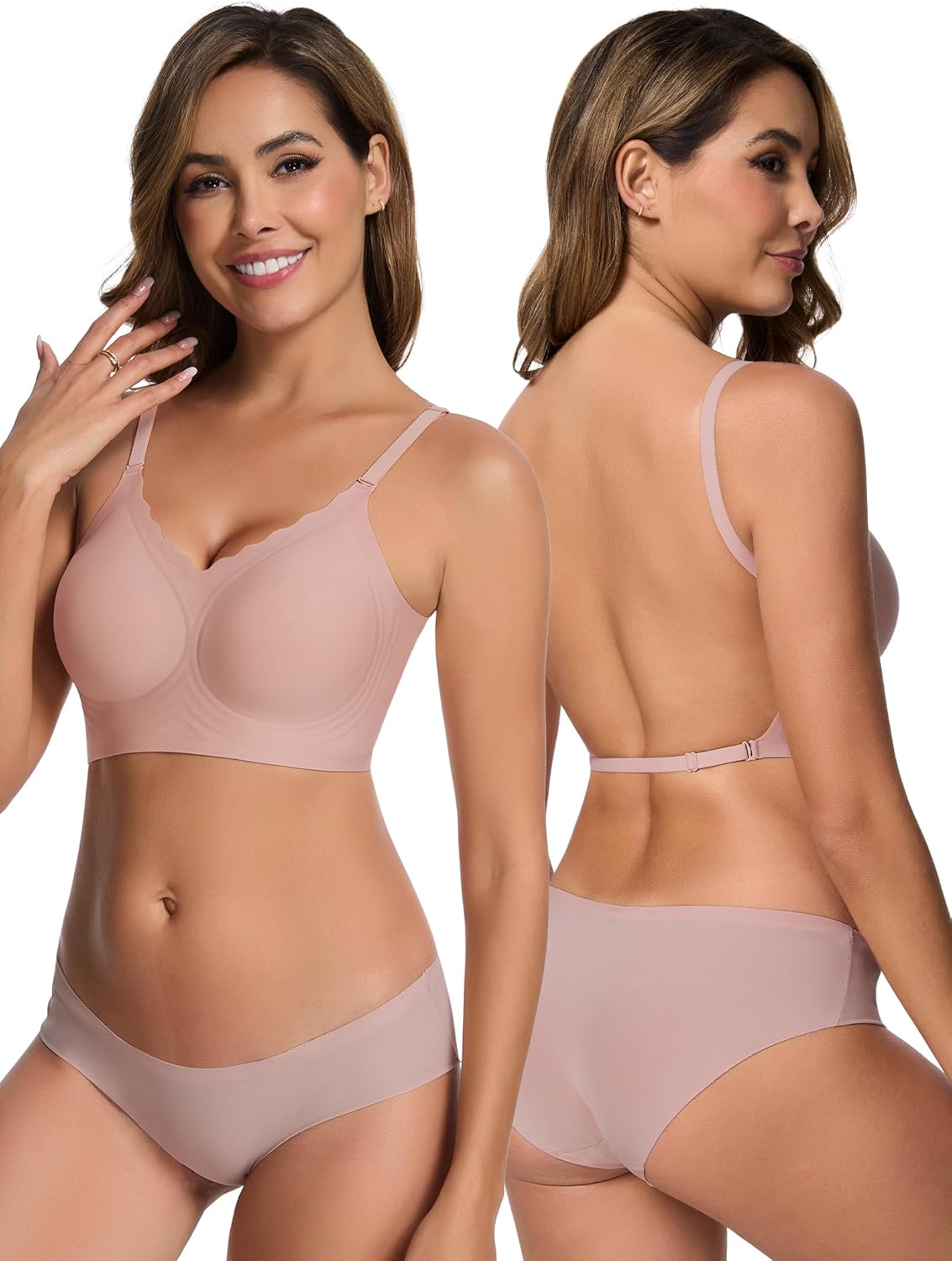 HBselect Low Back Bras for Women Deep V Seamless Bralette Wireless Backless Bra Convertible Straps Halter Bra